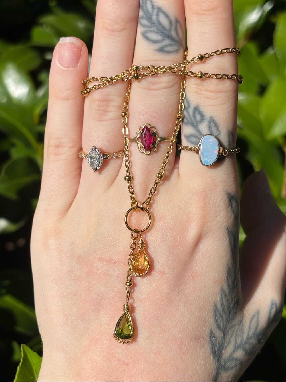 Peridot and citrine charm necklace